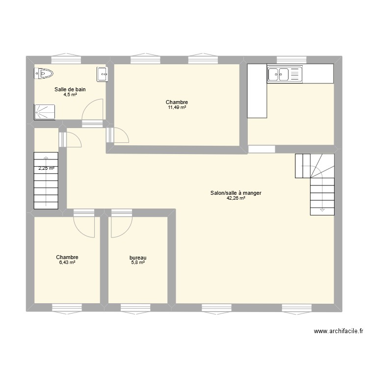 2ème étage - corbusier. Plan de 6 pièces et 73 m2