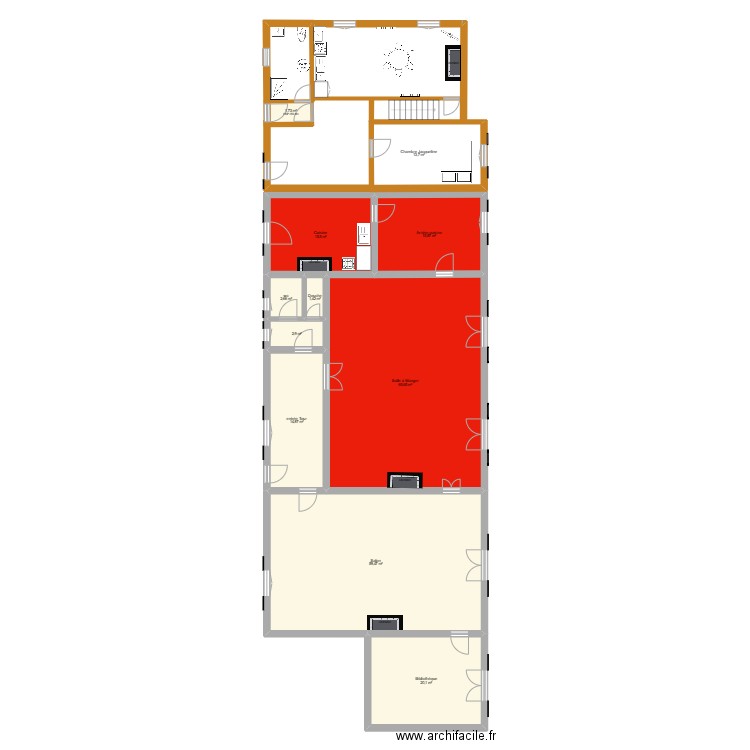 Rez de chaussée Sivry avec RC Jacqueline V2. Plan de 11 pièces et 214 m2