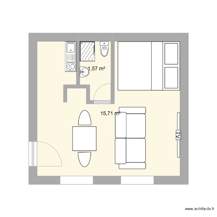 Studio Ema 1. Plan de 2 pièces et 17 m2