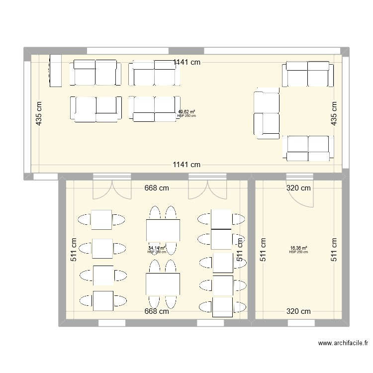 RESTO. Plan de 3 pièces et 100 m2