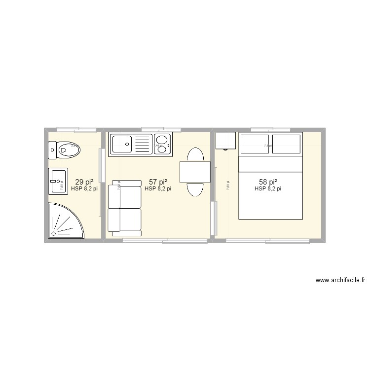 maison container. Plan de 3 pièces et 13 m2