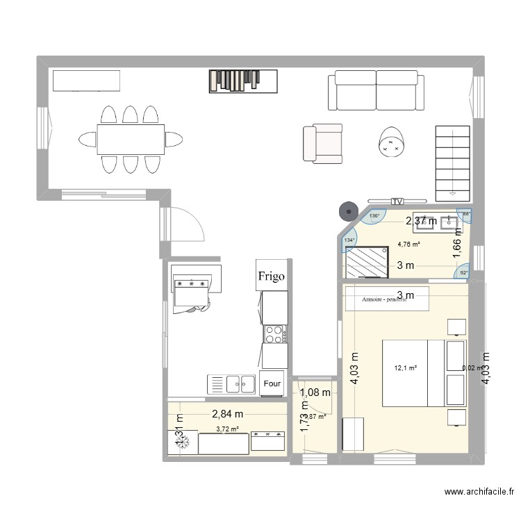 Moulin. Plan de 5 pièces et 22 m2