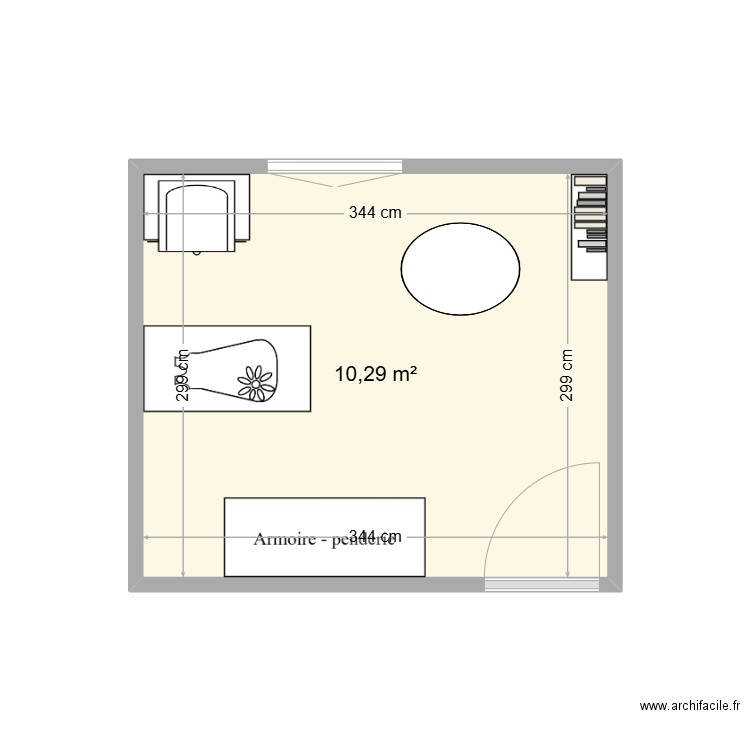 CHAMBRE PRINCESSE. Plan de 1 pièce et 10 m2