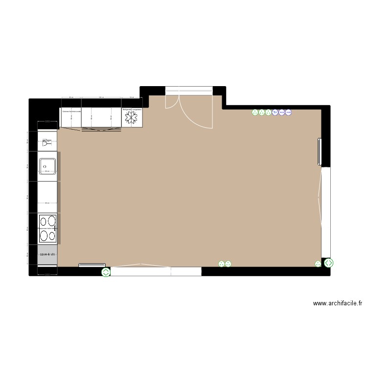 piece à vivre. Plan de 1 pièce et 42 m2