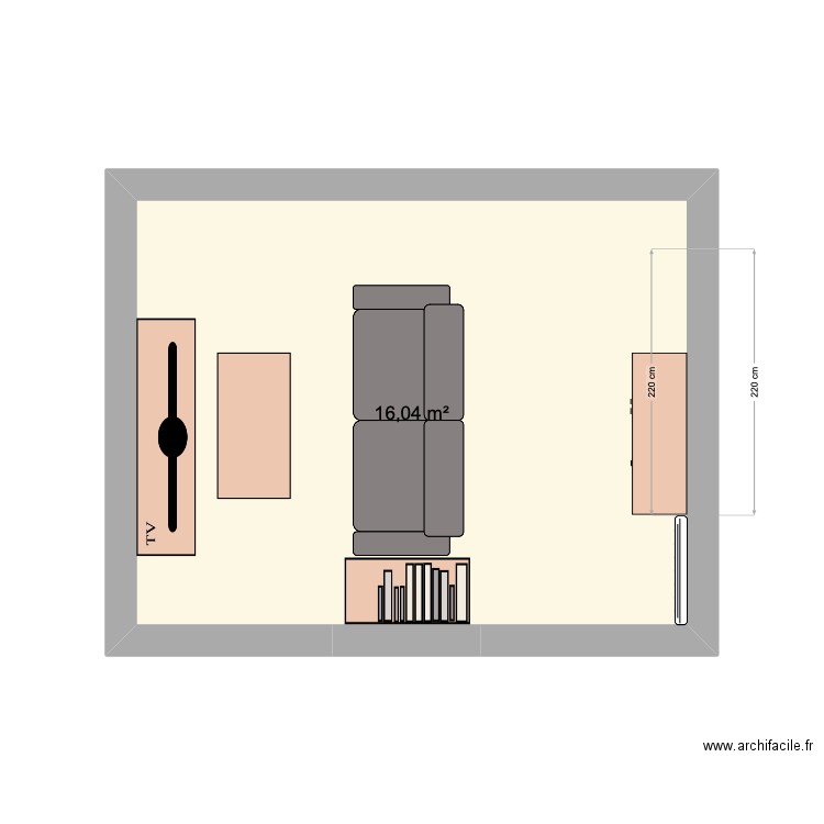 Salon. Plan de 1 pièce et 16 m2