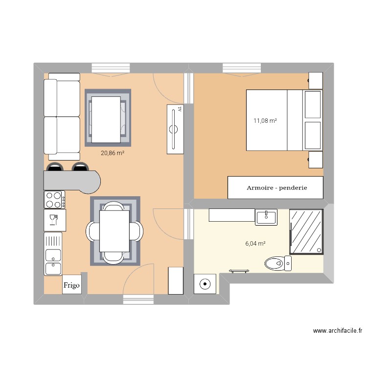 Appartement t2. Plan de 3 pièces et 38 m2