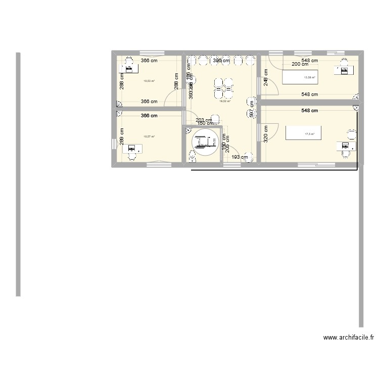 cabinet V1. Plan de 6 pièces et 75 m2