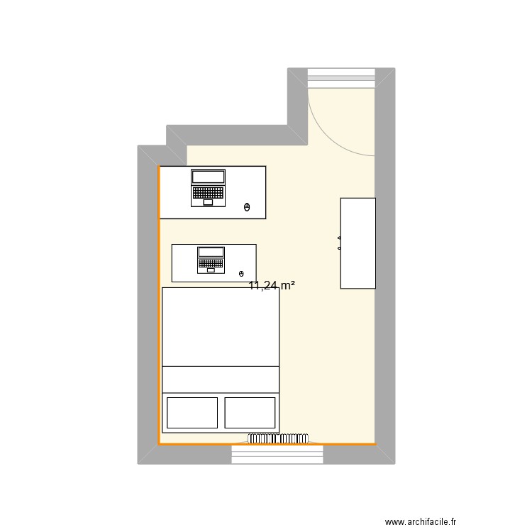 chambre. Plan de 1 pièce et 11 m2