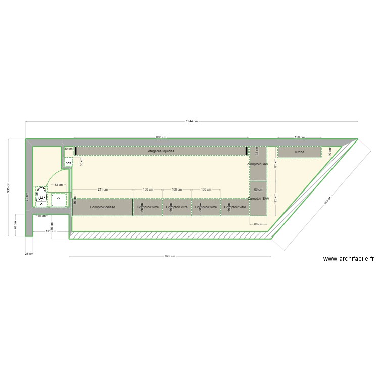 local galerie. Plan de 2 pièces et 26 m2