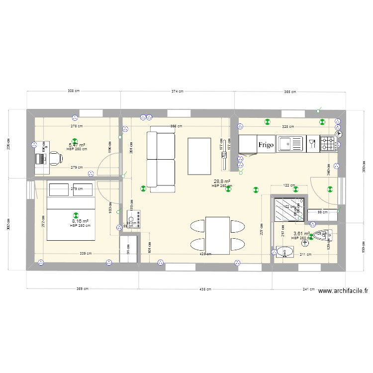 Appart (Rachel essai décembre2). Plan de 4 pièces et 46 m2