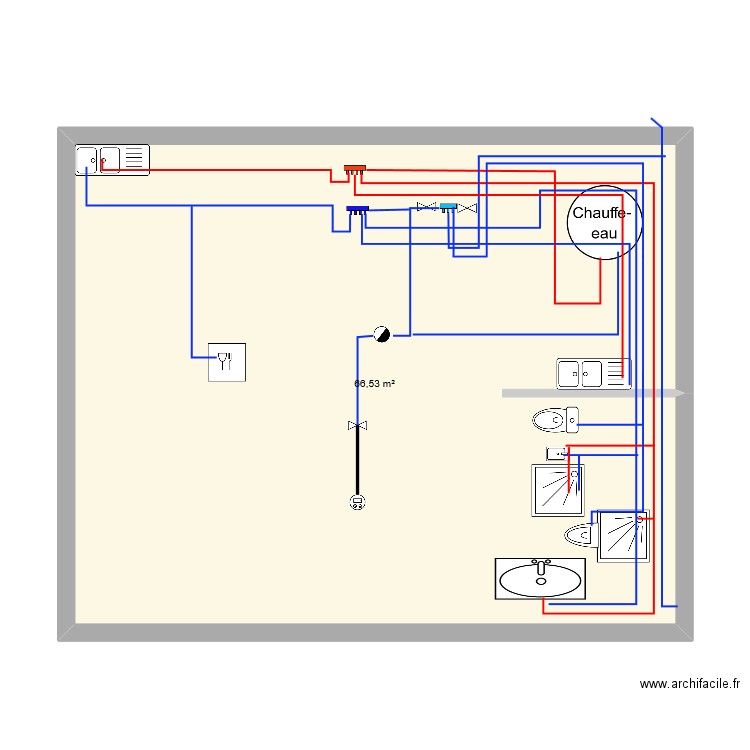 ligne sanitaire 2. Plan de 1 pièce et 67 m2