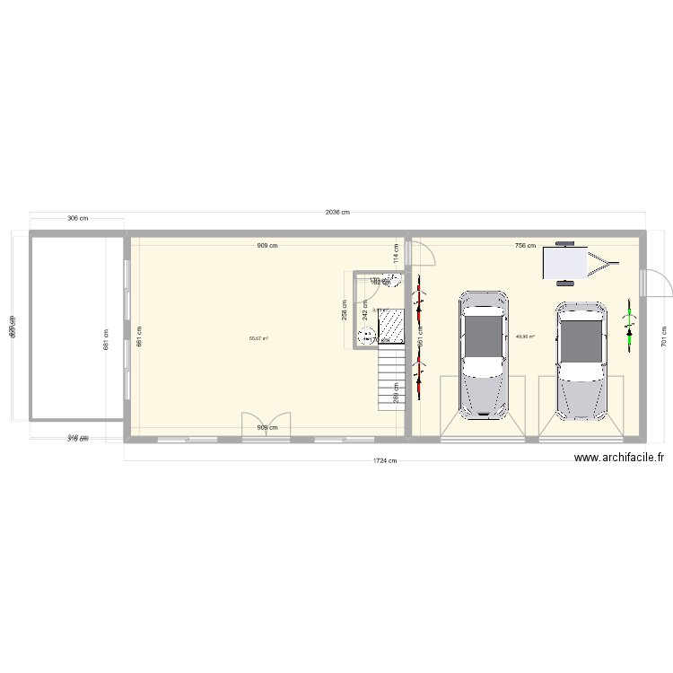 Garage-Atelier et Jardin d'hiver. Plan de 3 pièces et 110 m2