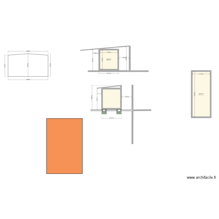 Container 20,. Plan de 3 pièces et 22 m2