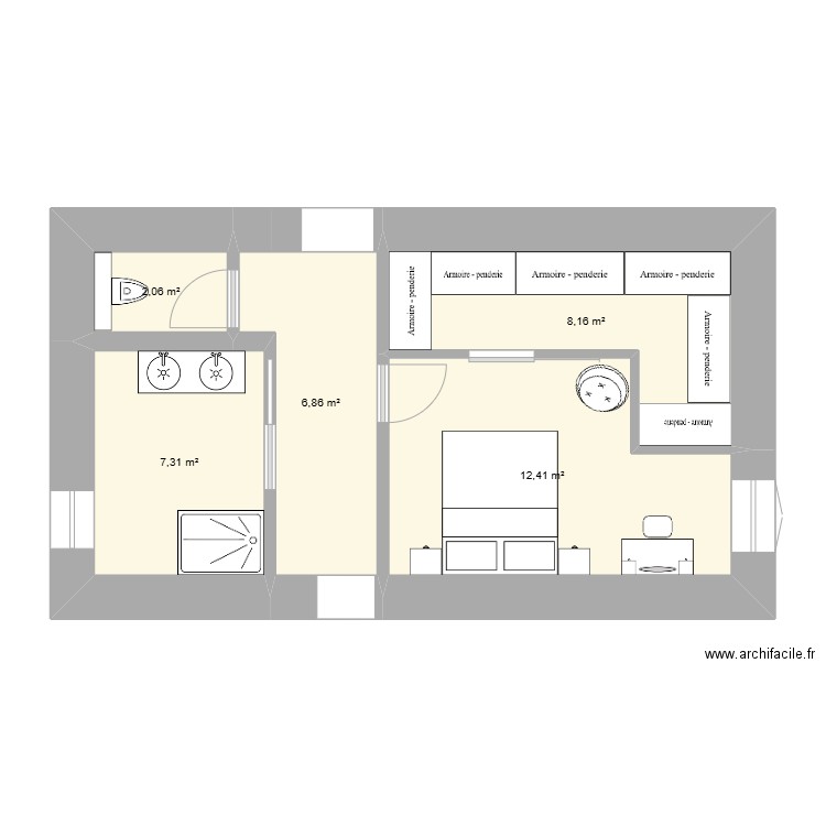 suite parentale. Plan de 5 pièces et 37 m2