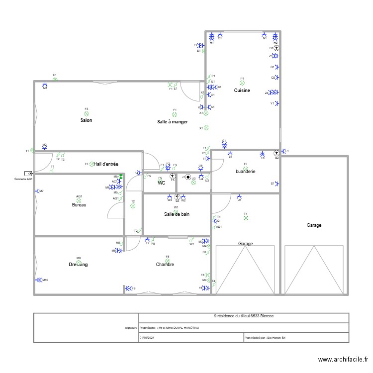 biercee rez. Plan de 9 pièces et 108 m2