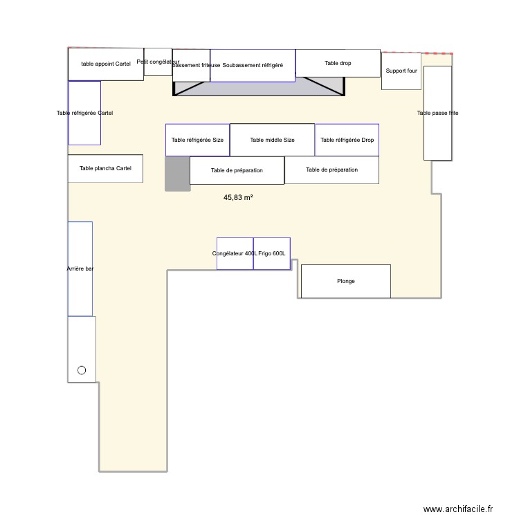 Cuisine B Yumami. Plan de 2 pièces et 47 m2