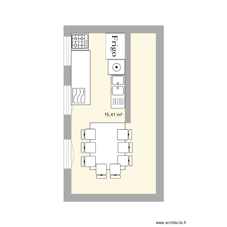 Cuisine Lomé. Plan de 1 pièce et 15 m2