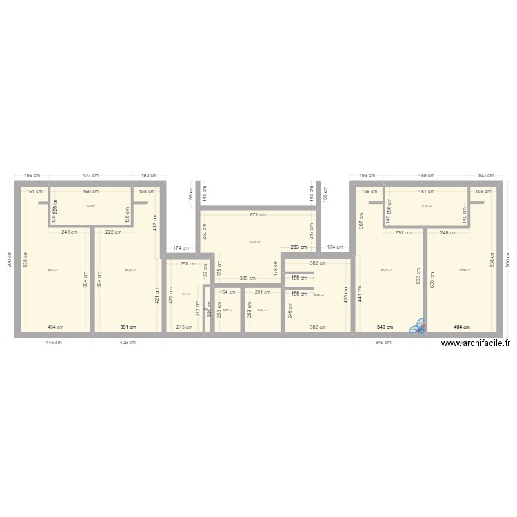 plan vestiaire. Plan de 13 pièces et 191 m2