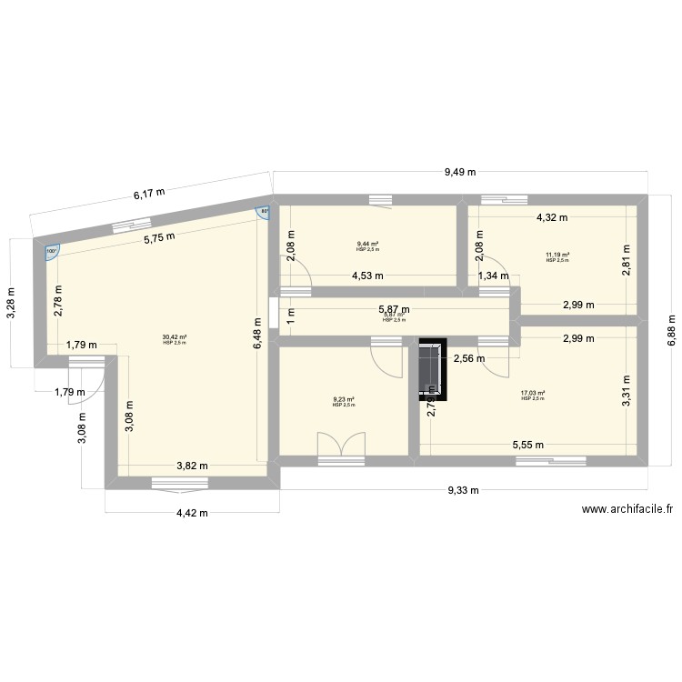 Plan version 2. Plan de 6 pièces et 83 m2