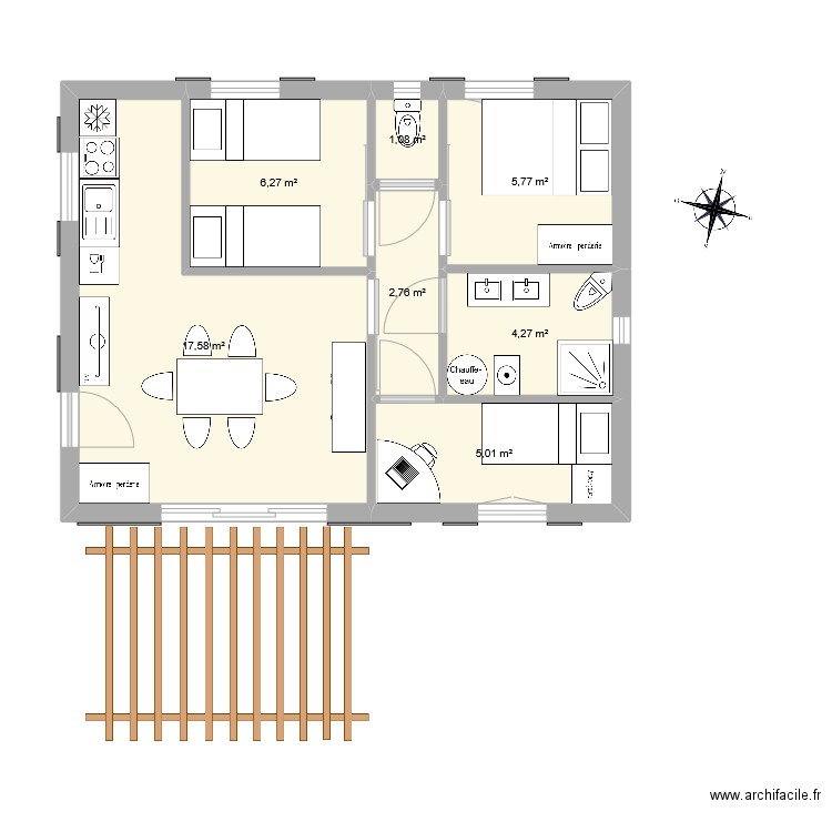 Oléron 2. Plan de 7 pièces et 43 m2