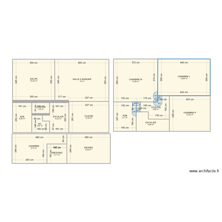 POMMEUSE. Plan de 16 pièces et 118 m2