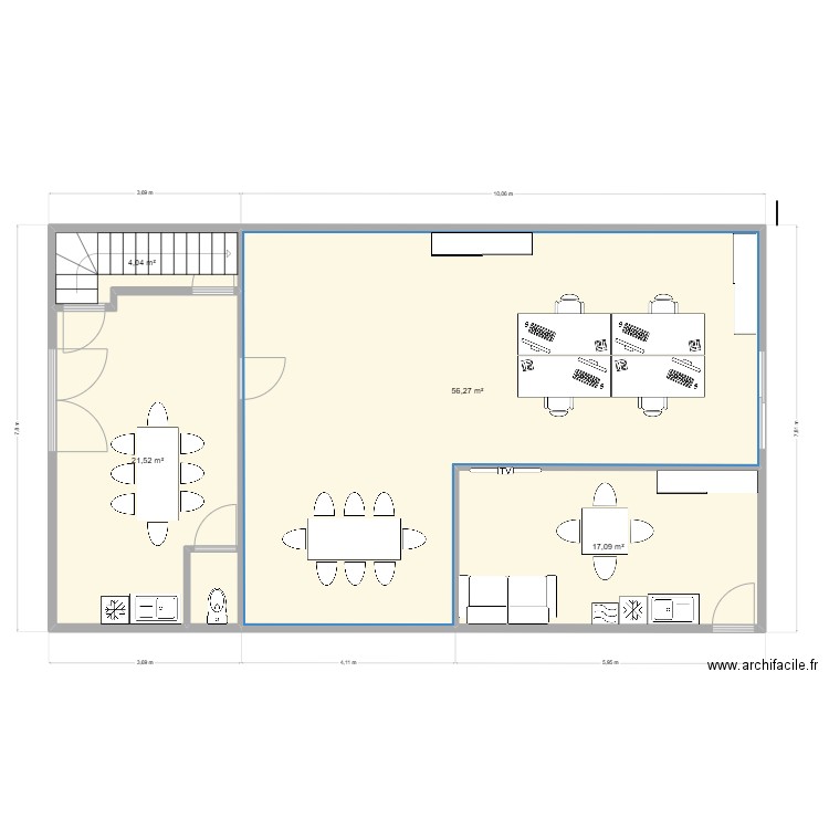 Bureau amenagement. Plan de 4 pièces et 99 m2