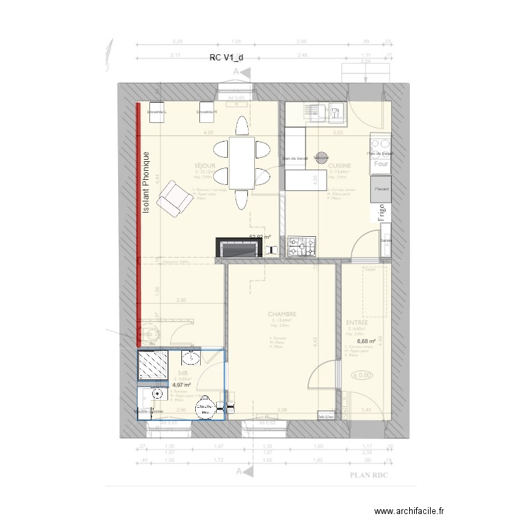 RC V1_e. Plan de 3 pièces et 65 m2