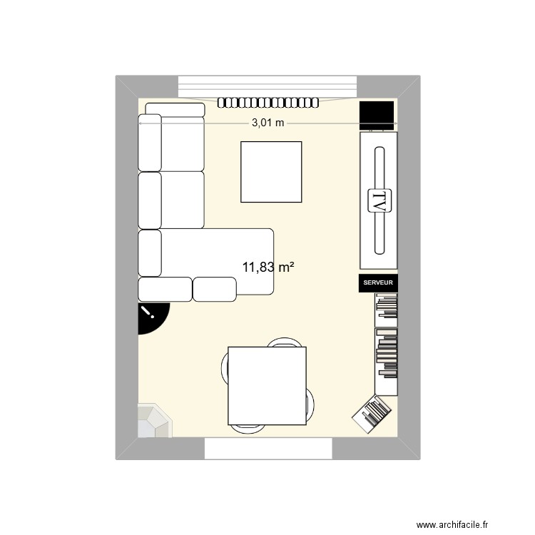 Salon. Plan de 1 pièce et 12 m2