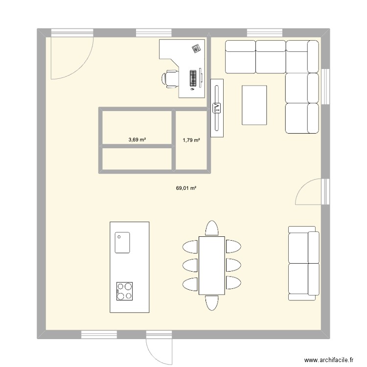 maison du 4sept. Plan de 3 pièces et 74 m2