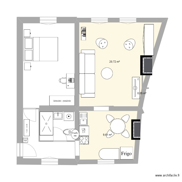 T2 ivry. Plan de 3 pièces et 30 m2