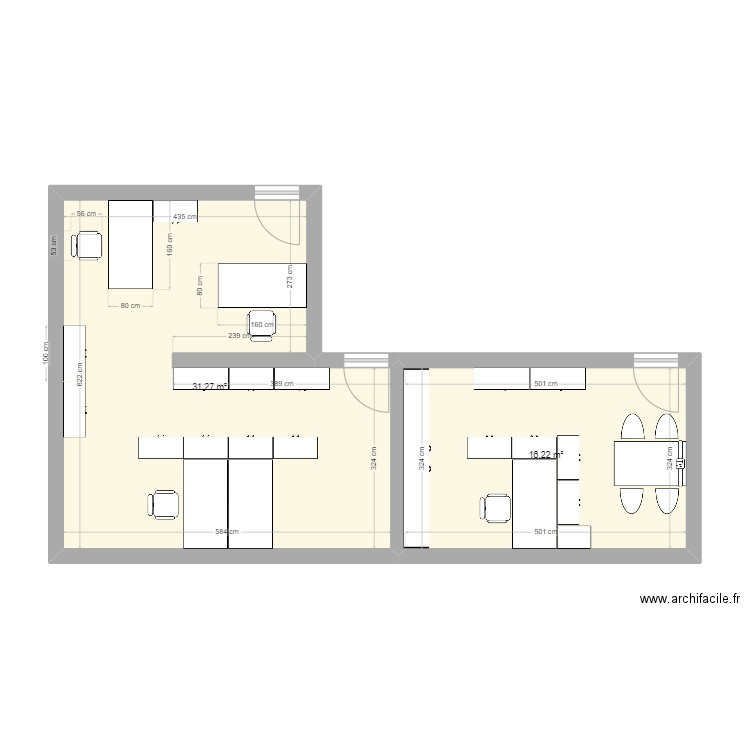 plan atelier. Plan de 2 pièces et 47 m2