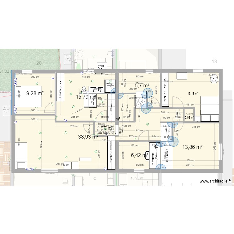 PLANV36. Plan de 16 pièces et 218 m2