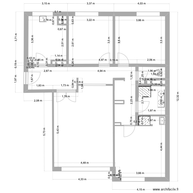 come RENOVATION plan initial. Plan de 6 pièces et 96 m2