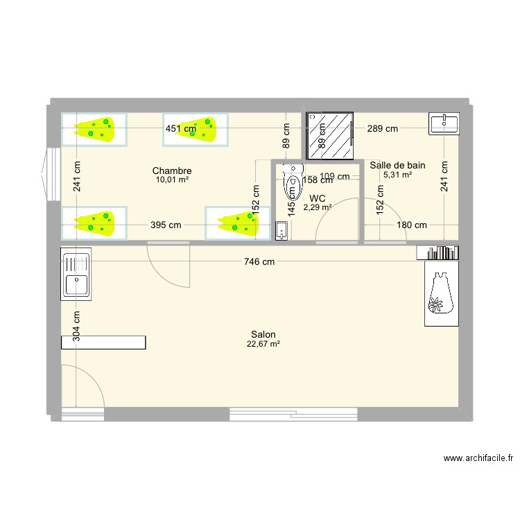 Dépendance . Plan de 4 pièces et 40 m2