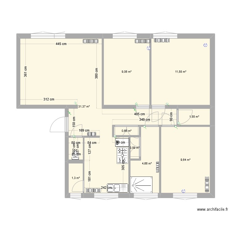 appart_Rdc. Plan de 9 pièces et 70 m2