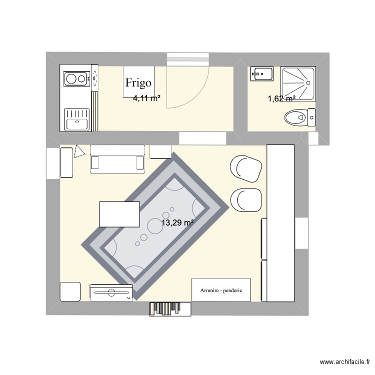 appart ali. Plan de 3 pièces et 19 m2