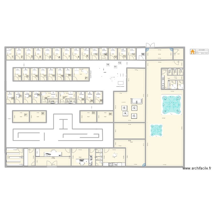 plan sauna. Plan de 53 pièces et 425 m2