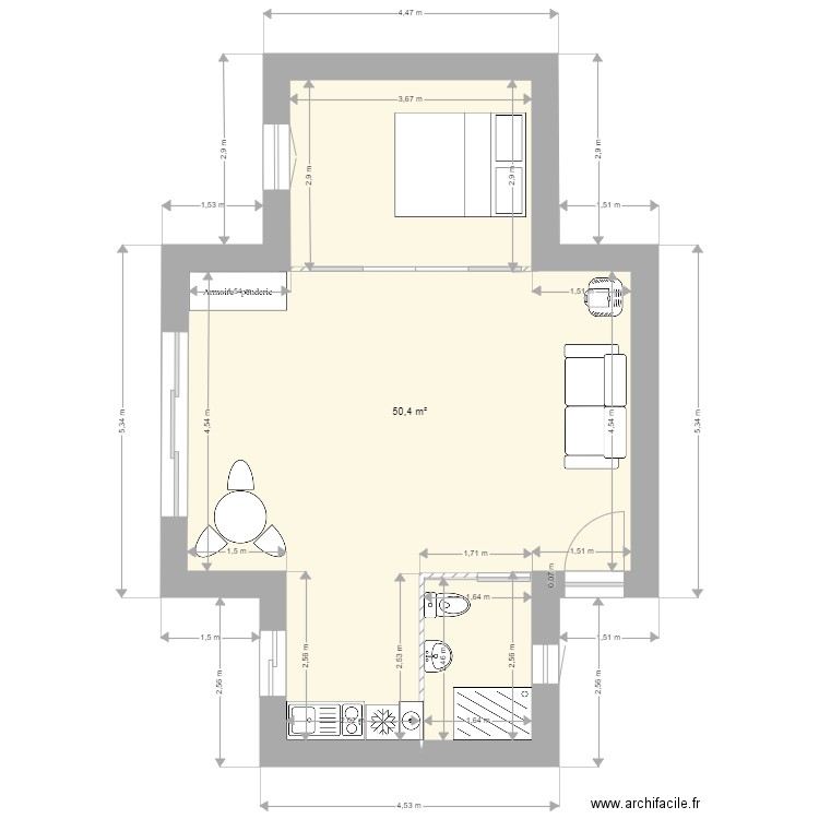 MAISON_Bis. Plan de 1 pièce et 50 m2