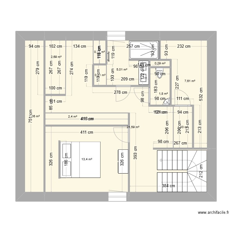 kik. Plan de 12 pièces et 65 m2