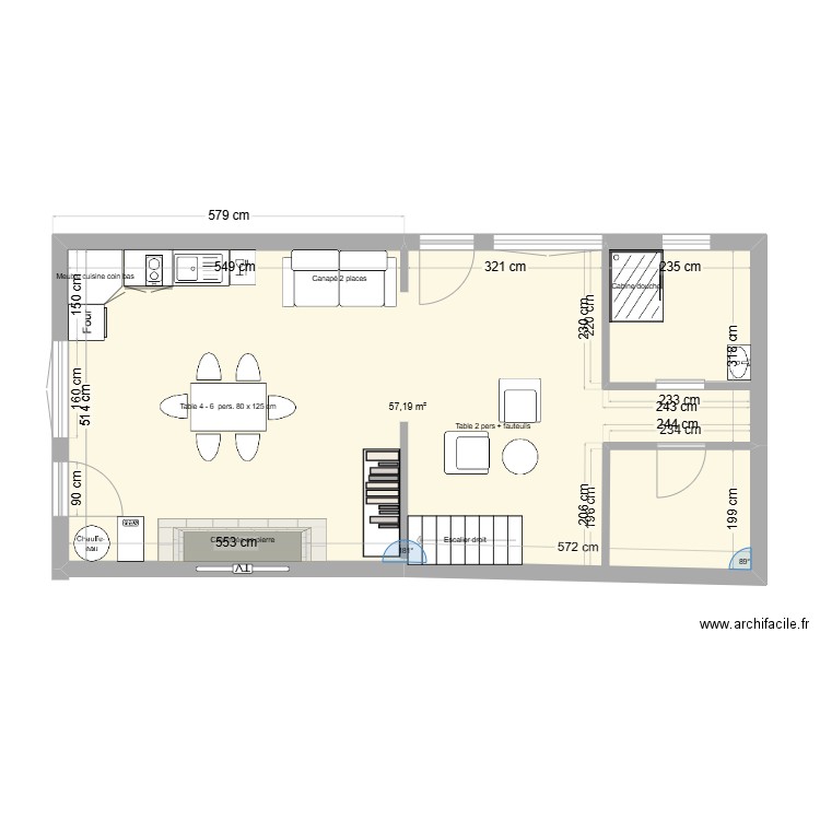 maison amande. Plan de 1 pièce et 57 m2