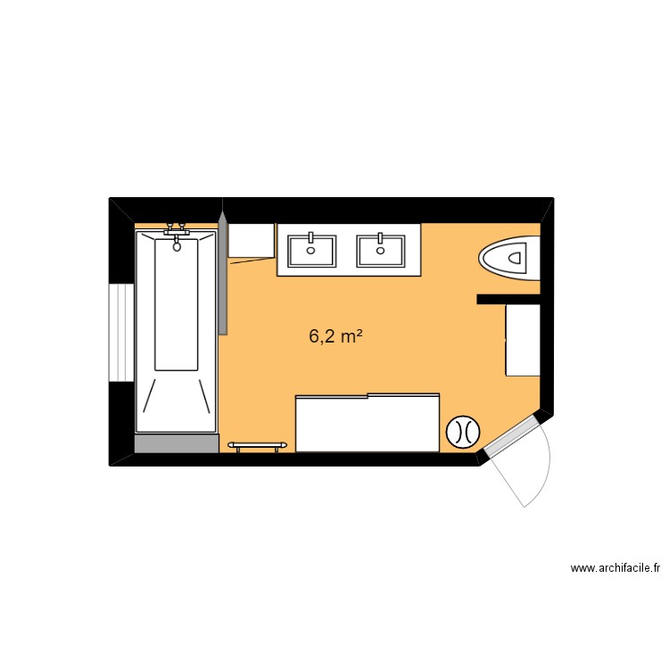 Salle de bain . Plan de 1 pièce et 6 m2