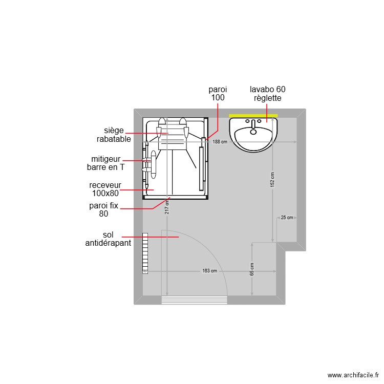 roche. Plan de 1 pièce et 4 m2