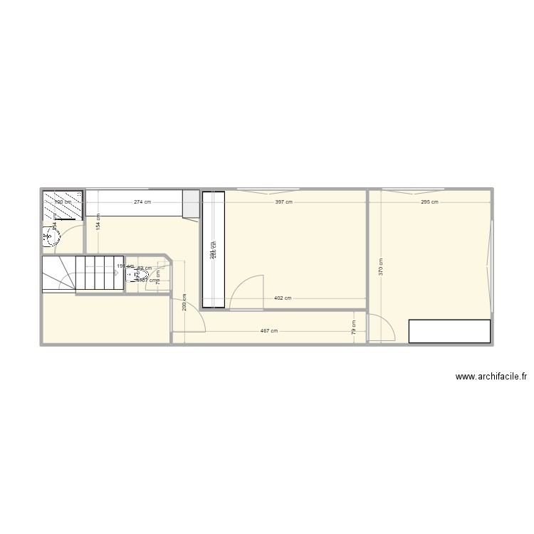 Etage bas appartement. Plan de 6 pièces et 39 m2