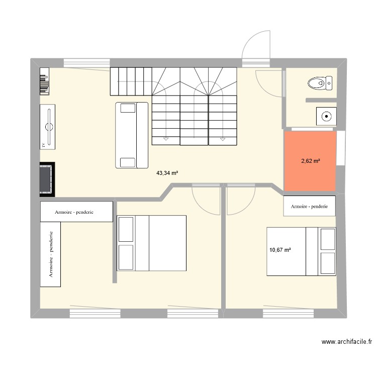 Isergues R+1. Plan de 3 pièces et 60 m2