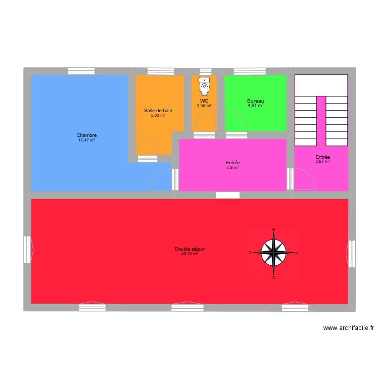 1er etage . Plan de 7 pièces et 92 m2