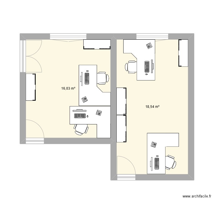 bureau . Plan de 2 pièces et 35 m2