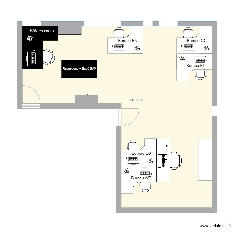 Carrier_Support. Plan de 1 pièce et 62 m2