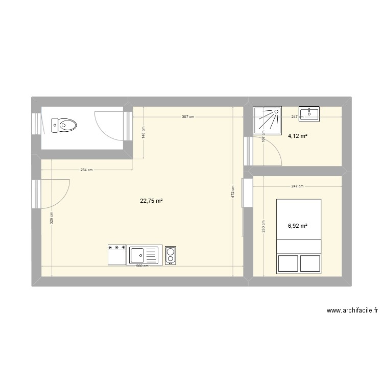 local . Plan de 3 pièces et 34 m2