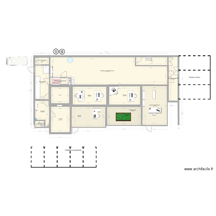 Plan 2D Usine Glaces. Plan de 15 pièces et 263 m2