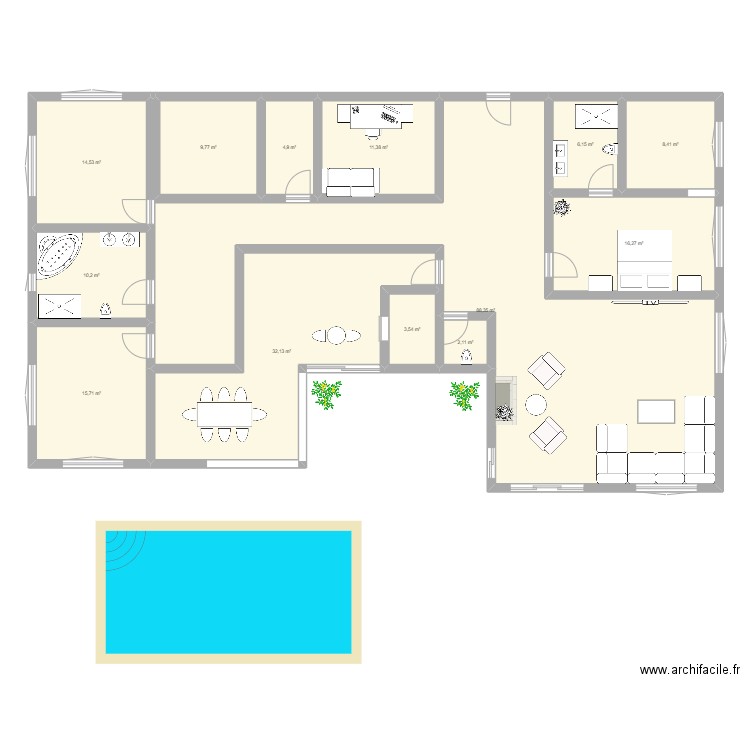 maison. Plan de 13 pièces et 223 m2